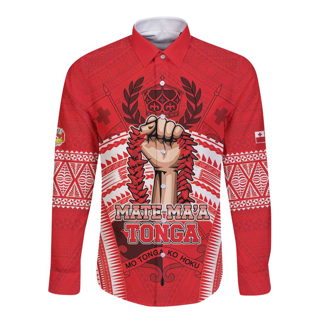 Custom Tonga Rugby Mate Ma'a Long Sleeve Button Shirt Tongan Pride Unique Style LT05 Unisex Red - Polynesian Pride