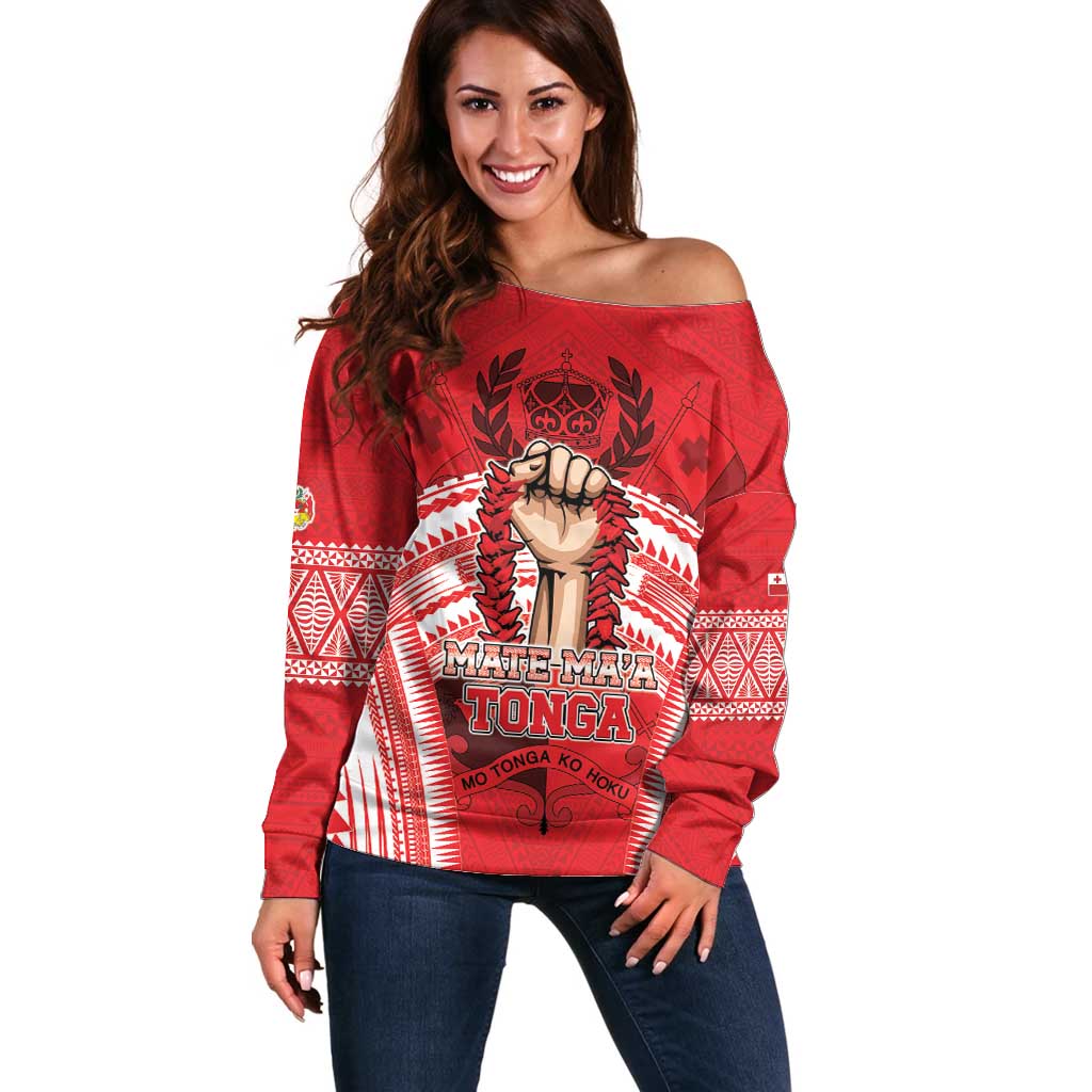 Custom Tonga Rugby Mate Ma'a Off Shoulder Sweater Tongan Pride Unique Style LT05 Women Red - Polynesian Pride