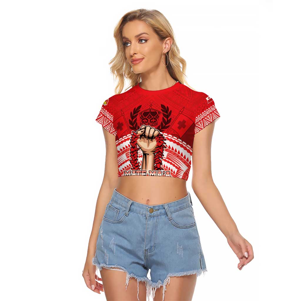 Custom Tonga Rugby Mate Ma'a Raglan Cropped T Shirt Tongan Pride Unique Style LT05 Female Red - Polynesian Pride