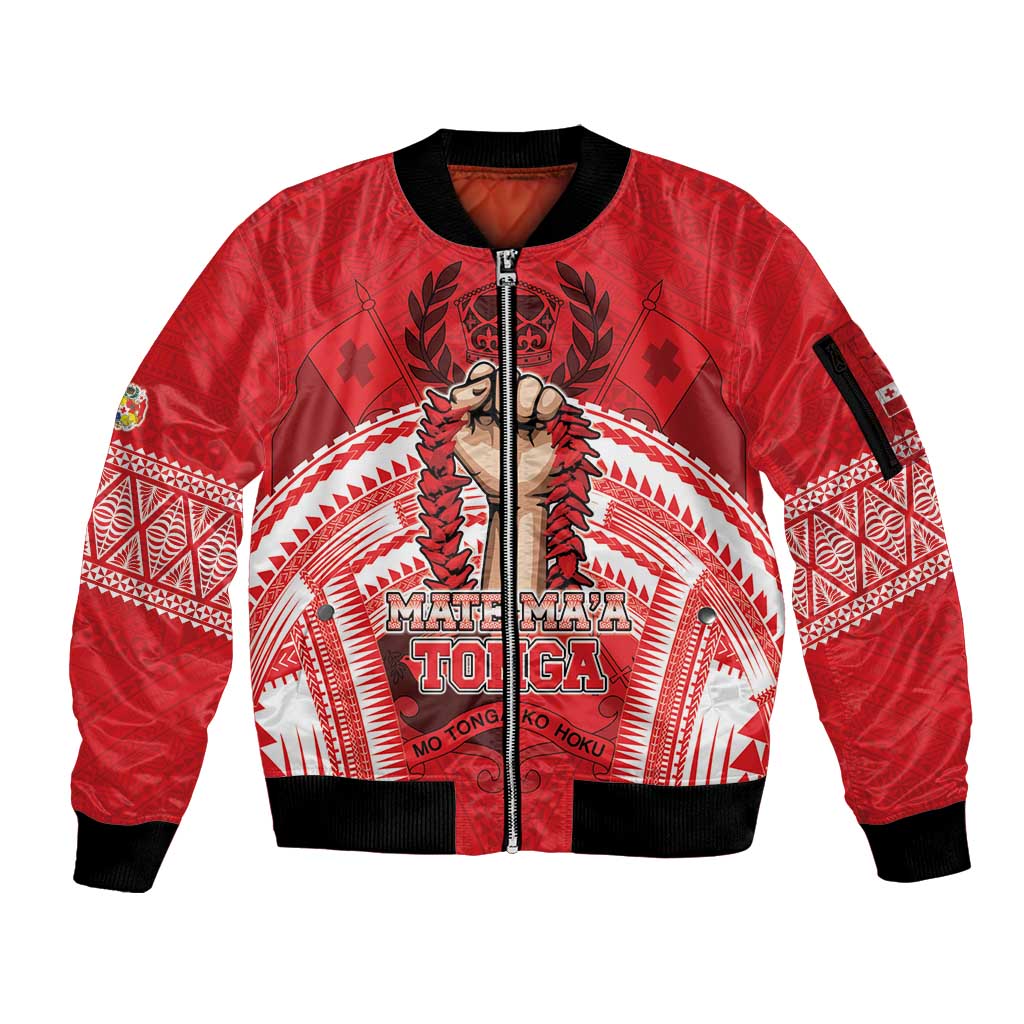 Custom Tonga Rugby Mate Ma'a Sleeve Zip Bomber Jacket Tongan Pride Unique Style LT05 Unisex Red - Polynesian Pride