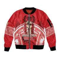 Custom Tonga Rugby Mate Ma'a Sleeve Zip Bomber Jacket Tongan Pride Unique Style LT05 Unisex Red - Polynesian Pride