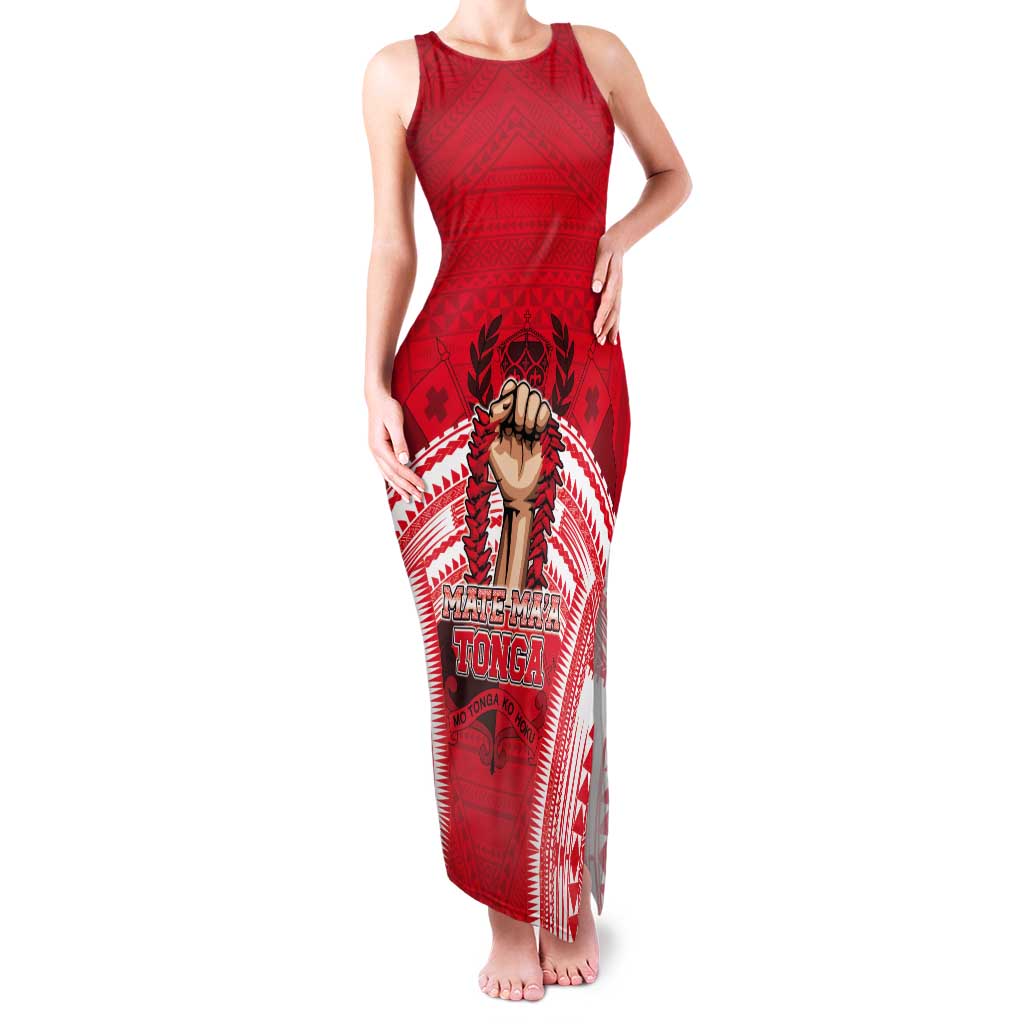 Custom Tonga Rugby Mate Ma'a Tank Maxi Dress Tongan Pride Unique Style LT05 Women Red - Polynesian Pride