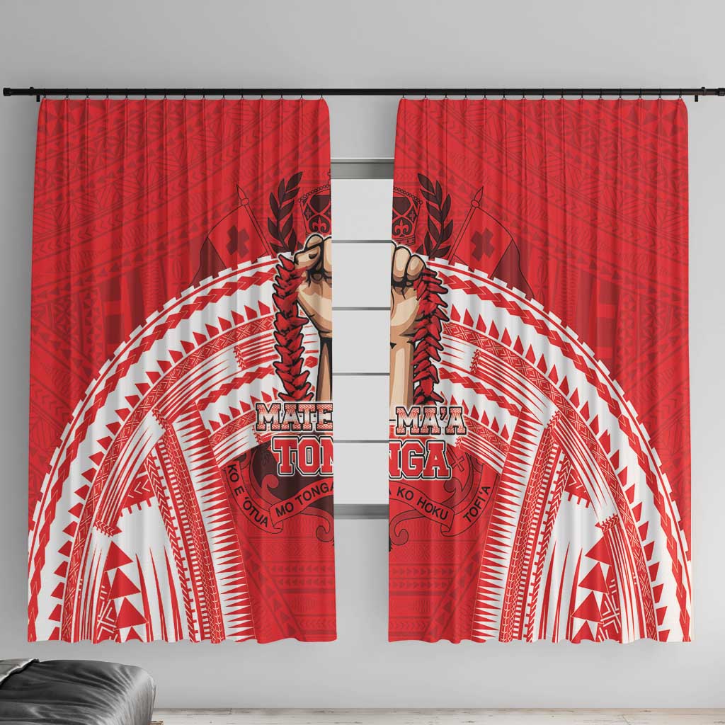Tonga Rugby Mate Ma'a Window Curtain Tongan Pride Unique Style LT05 With Hooks Red - Polynesian Pride