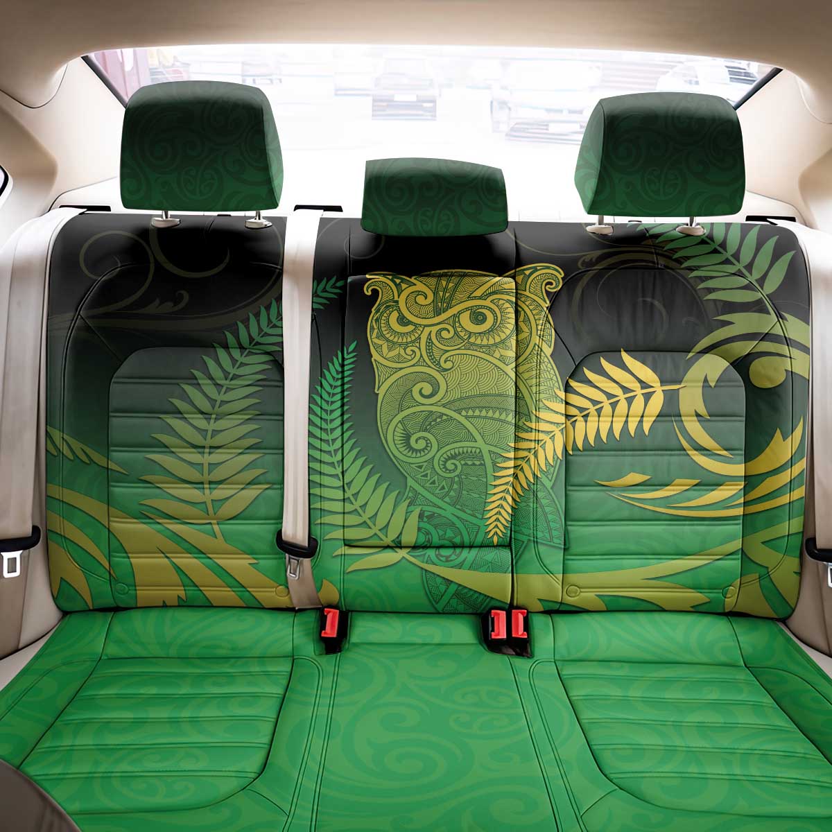 New Zealand Aotearoa Ruru Back Car Seat Cover Maori Fern Art Green