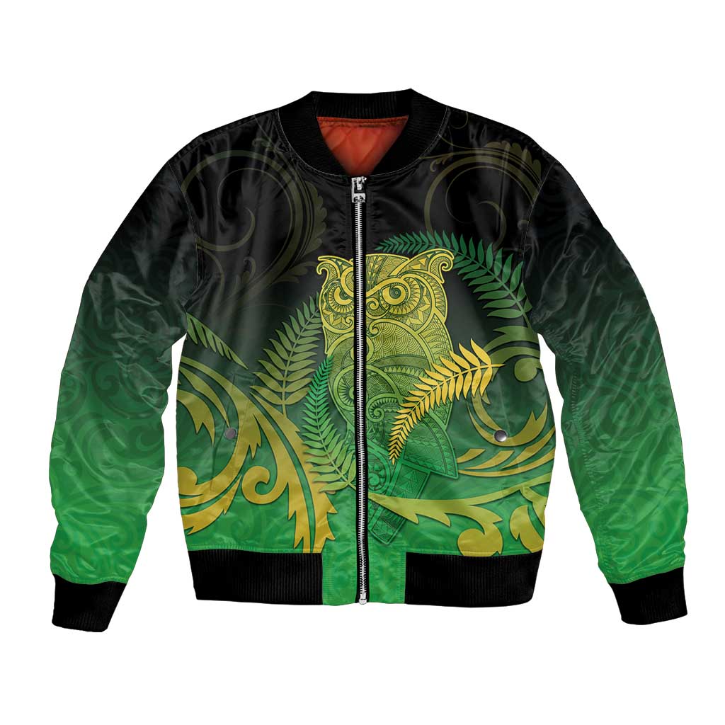 New Zealand Aotearoa Ruru Bomber Jacket Maori Fern Art Green