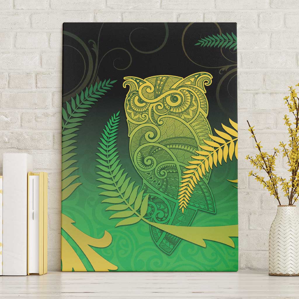 New Zealand Aotearoa Ruru Canvas Wall Art Maori Fern Art Green