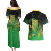 New Zealand Aotearoa Ruru Couples Matching Puletasi and Hawaiian Shirt Maori Fern Art Green LT05 - Polynesian Pride