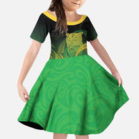 New Zealand Aotearoa Ruru Family Matching Long Sleeve Bodycon Dress and Hawaiian Shirt Maori Fern Art Green LT05 Daughter's Dress Green - Polynesian Pride