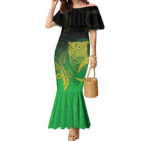 New Zealand Aotearoa Ruru Family Matching Mermaid Dress and Hawaiian Shirt Maori Fern Art Green LT05 Mom's Dress Green - Polynesian Pride
