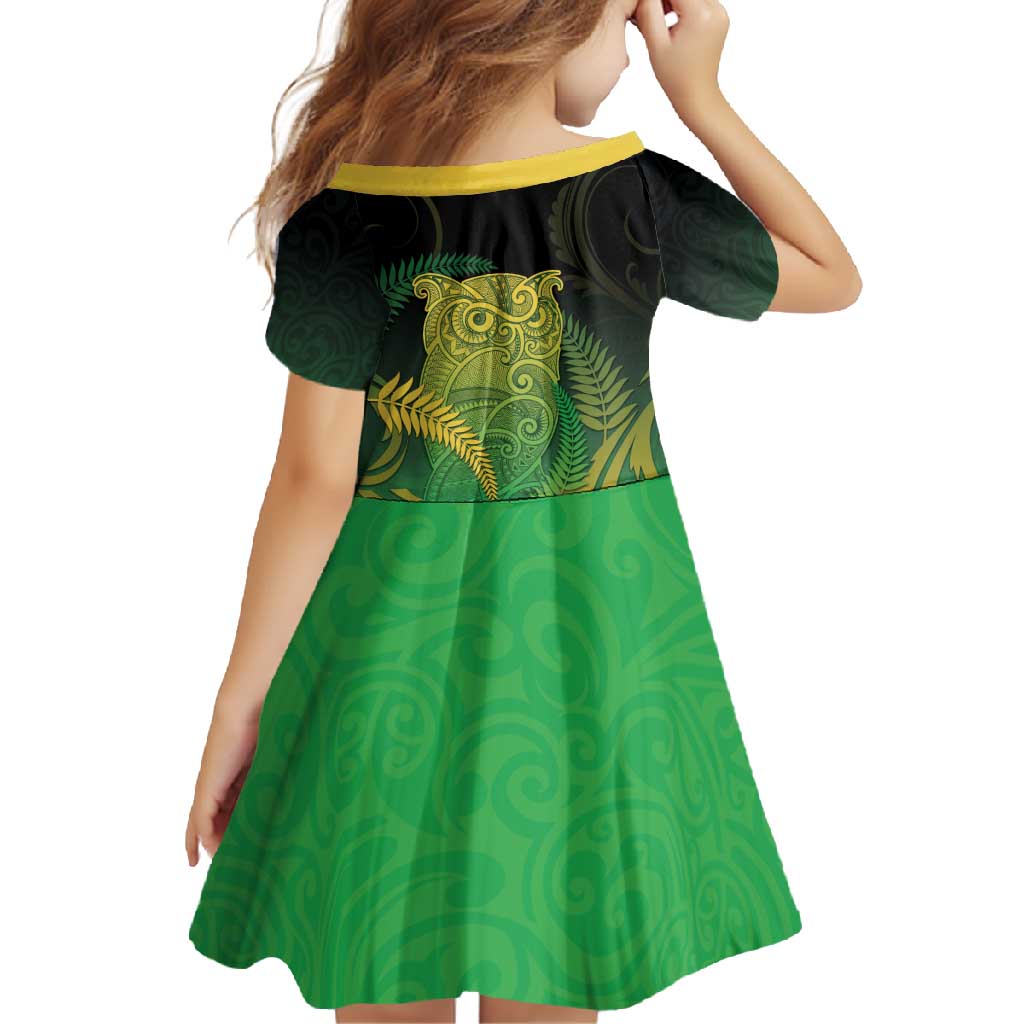 New Zealand Aotearoa Ruru Family Matching Off Shoulder Maxi Dress and Hawaiian Shirt Maori Fern Art Green LT05 - Polynesian Pride