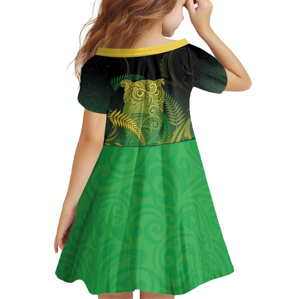 New Zealand Aotearoa Ruru Family Matching Off Shoulder Short Dress and Hawaiian Shirt Maori Fern Art Green LT05 - Polynesian Pride