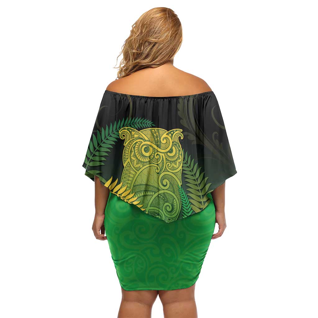 New Zealand Aotearoa Ruru Family Matching Off Shoulder Short Dress and Hawaiian Shirt Maori Fern Art Green LT05 - Polynesian Pride