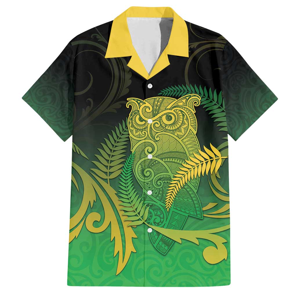 New Zealand Aotearoa Ruru Family Matching Puletasi and Hawaiian Shirt Maori Fern Art Green LT05 Dad's Shirt - Short Sleeve Green - Polynesian Pride