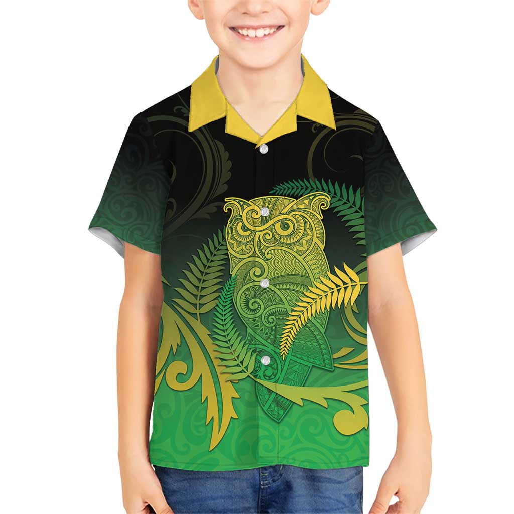 New Zealand Aotearoa Ruru Family Matching Puletasi and Hawaiian Shirt Maori Fern Art Green LT05 Son's Shirt Green - Polynesian Pride
