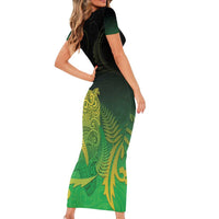 New Zealand Aotearoa Ruru Family Matching Short Sleeve Bodycon Dress and Hawaiian Shirt Maori Fern Art Green LT05 - Polynesian Pride