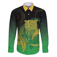 New Zealand Aotearoa Ruru Family Matching Summer Maxi Dress and Hawaiian Shirt Maori Fern Art Green LT05 Dad's Shirt - Long Sleeve Green - Polynesian Pride