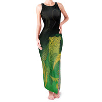 New Zealand Aotearoa Ruru Family Matching Tank Maxi Dress and Hawaiian Shirt Maori Fern Art Green LT05 Mom's Dress Green - Polynesian Pride