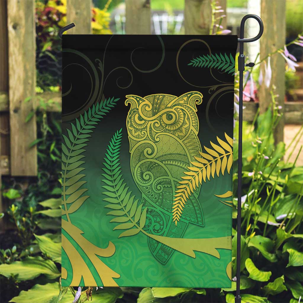 New Zealand Aotearoa Ruru Garden Flag Maori Fern Art Green