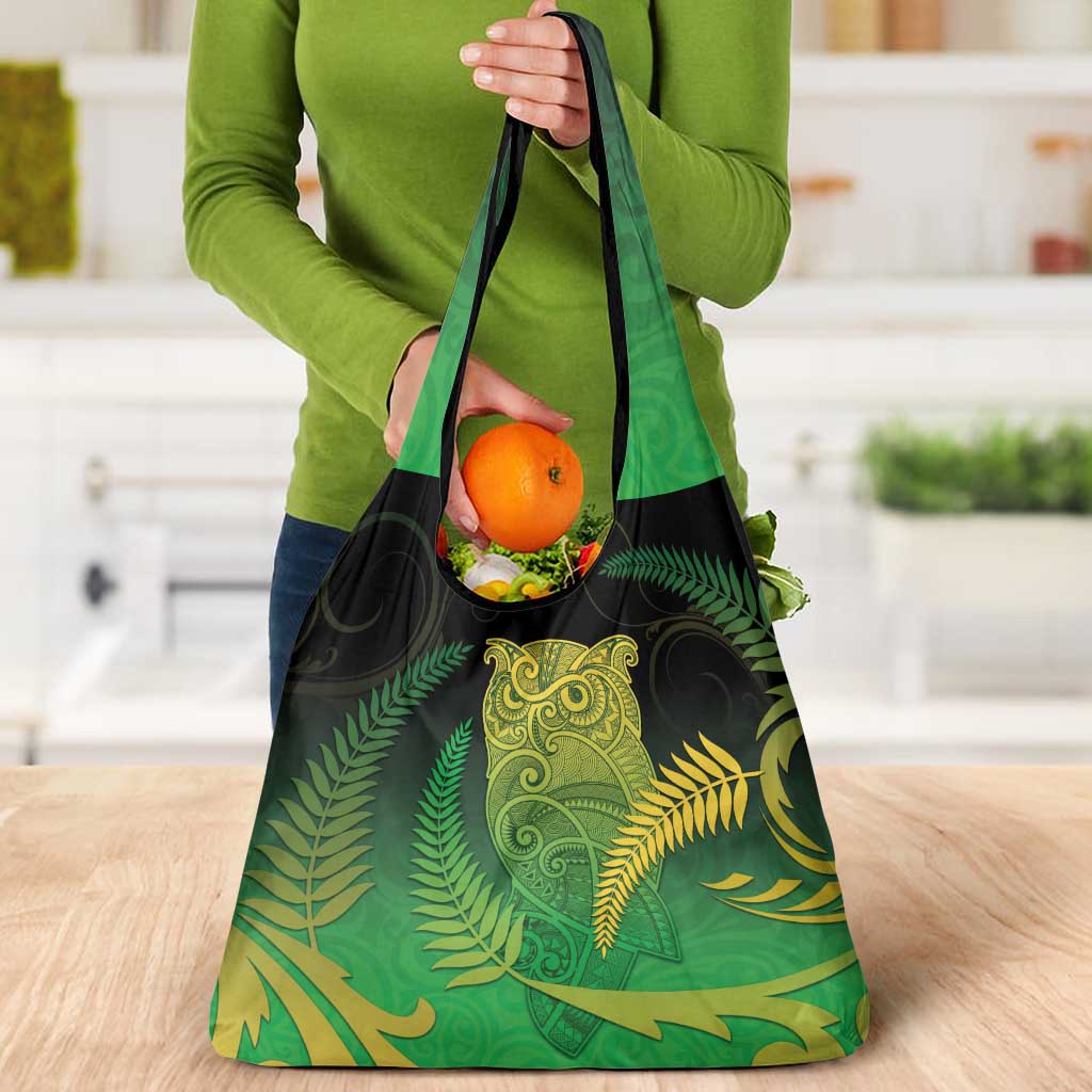 New Zealand Aotearoa Ruru Grocery Bag Maori Fern Art Green LT05 - Polynesian Pride