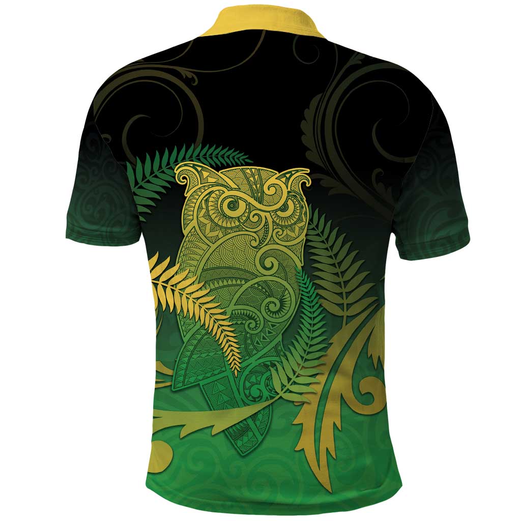 New Zealand Aotearoa Ruru Polo Shirt Maori Fern Art Green