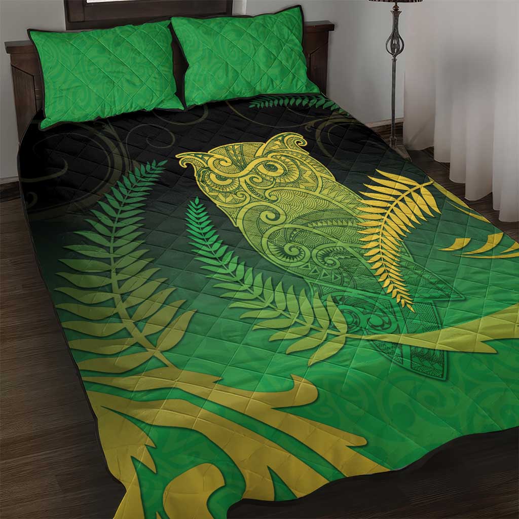 New Zealand Aotearoa Ruru Quilt Bed Set Maori Fern Art Green
