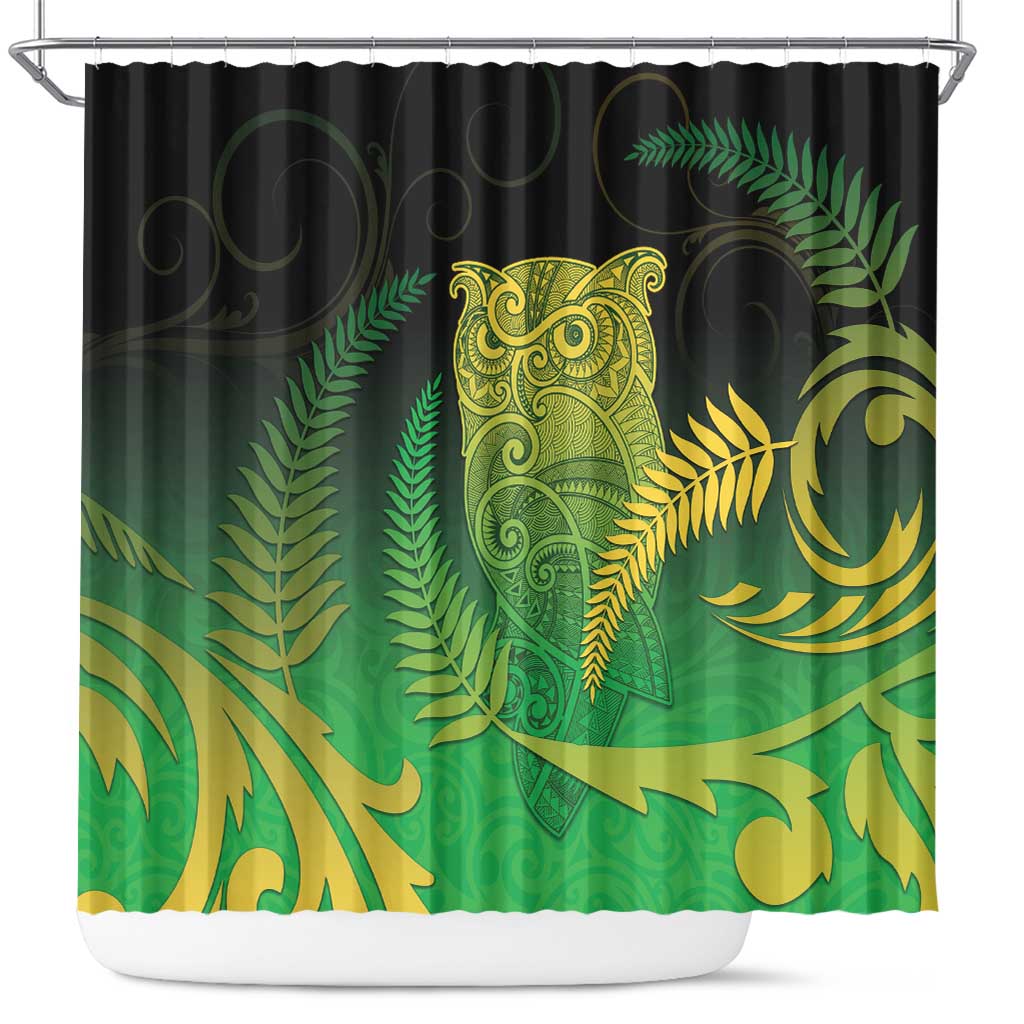 New Zealand Aotearoa Ruru Shower Curtain Maori Fern Art Green