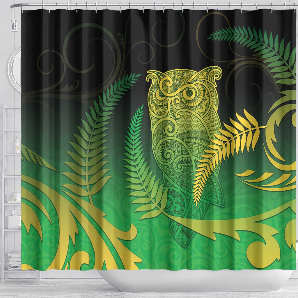 New Zealand Aotearoa Ruru Shower Curtain Maori Fern Art Green
