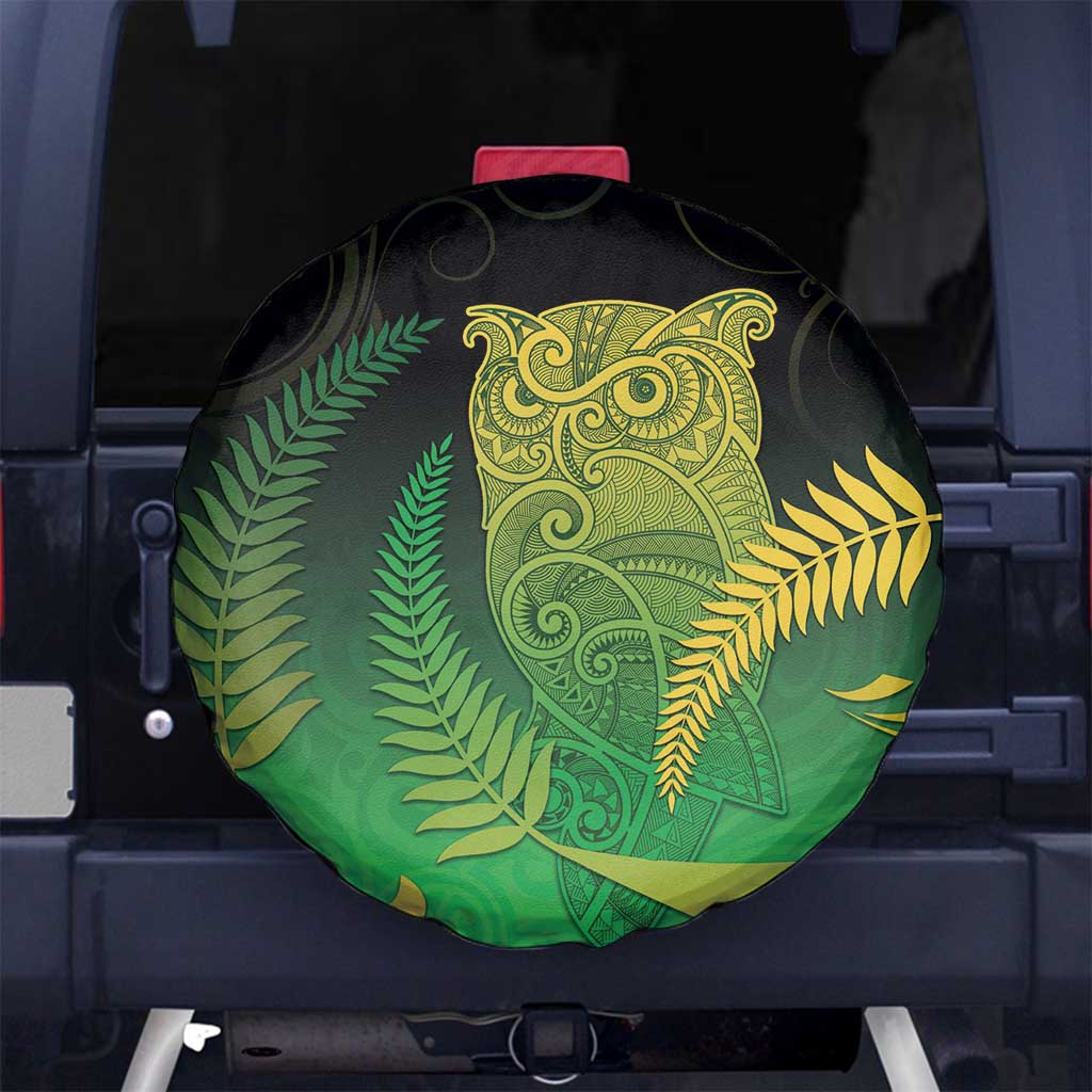 New Zealand Aotearoa Ruru Spare Tire Cover Maori Fern Art Green