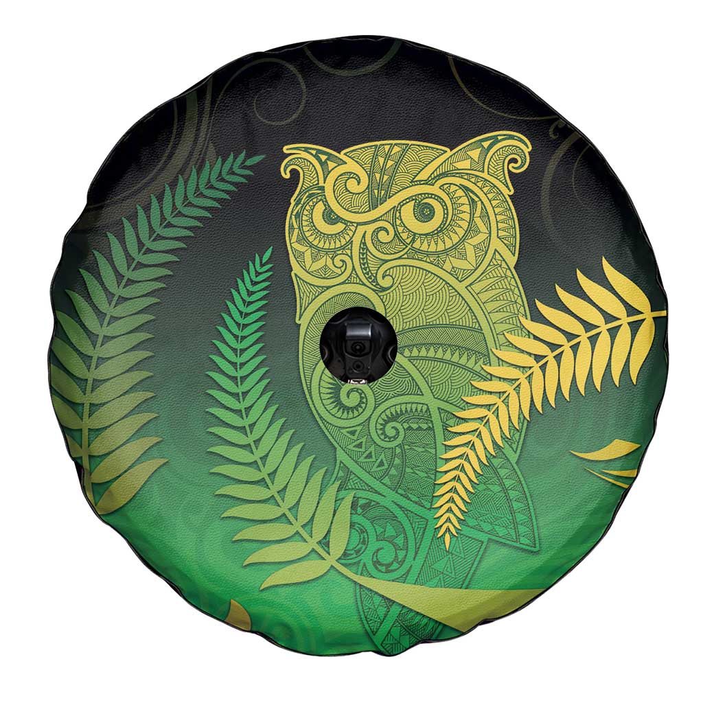 New Zealand Aotearoa Ruru Spare Tire Cover Maori Fern Art Green