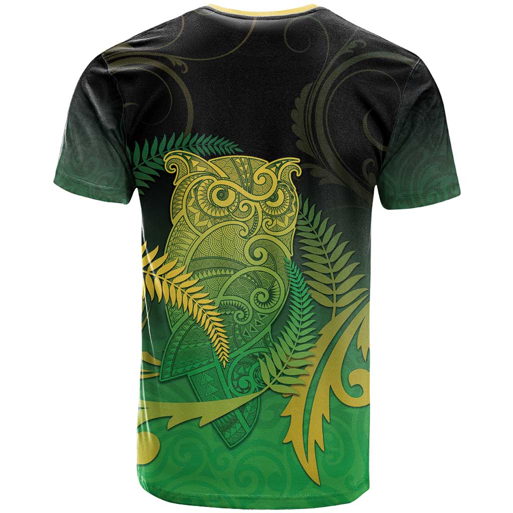 New Zealand Aotearoa Ruru T Shirt Maori Fern Art Green LT05 - Polynesian Pride