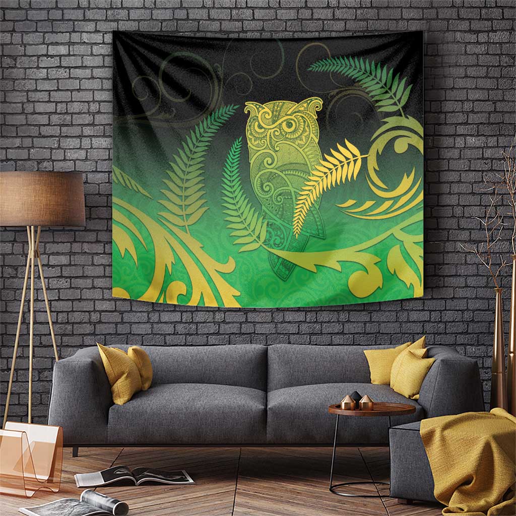 New Zealand Aotearoa Ruru Tapestry Maori Fern Art Green