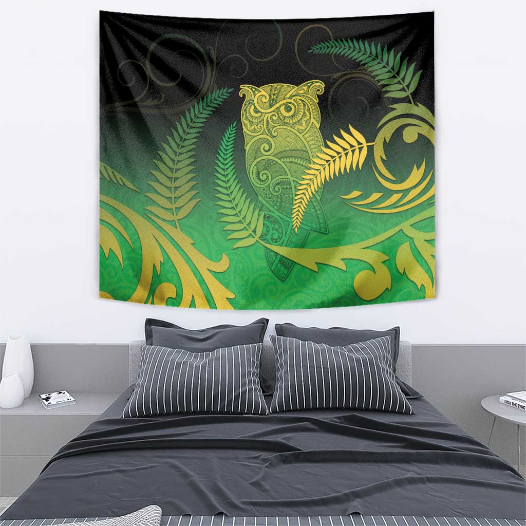 New Zealand Aotearoa Ruru Tapestry Maori Fern Art Green