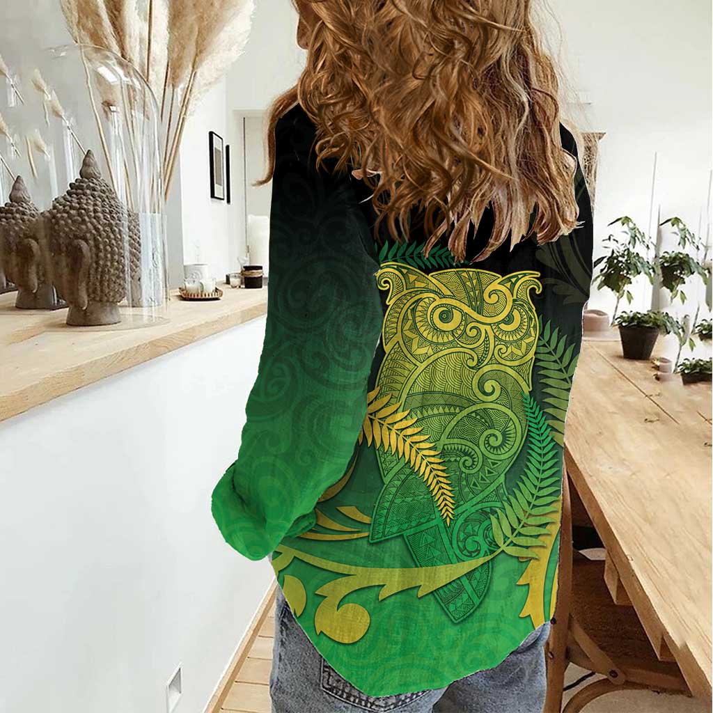 New Zealand Aotearoa Ruru Women Casual Shirt Maori Fern Art Green LT05 - Polynesian Pride