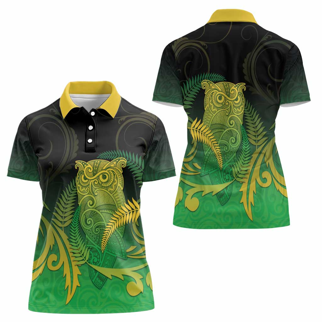 New Zealand Aotearoa Ruru Women Polo Shirt Maori Fern Art Green