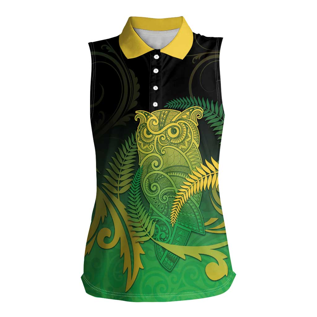 New Zealand Aotearoa Ruru Women Sleeveless Polo Shirt Maori Fern Art Green
