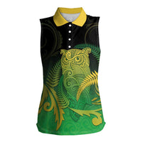 New Zealand Aotearoa Ruru Women Sleeveless Polo Shirt Maori Fern Art Green