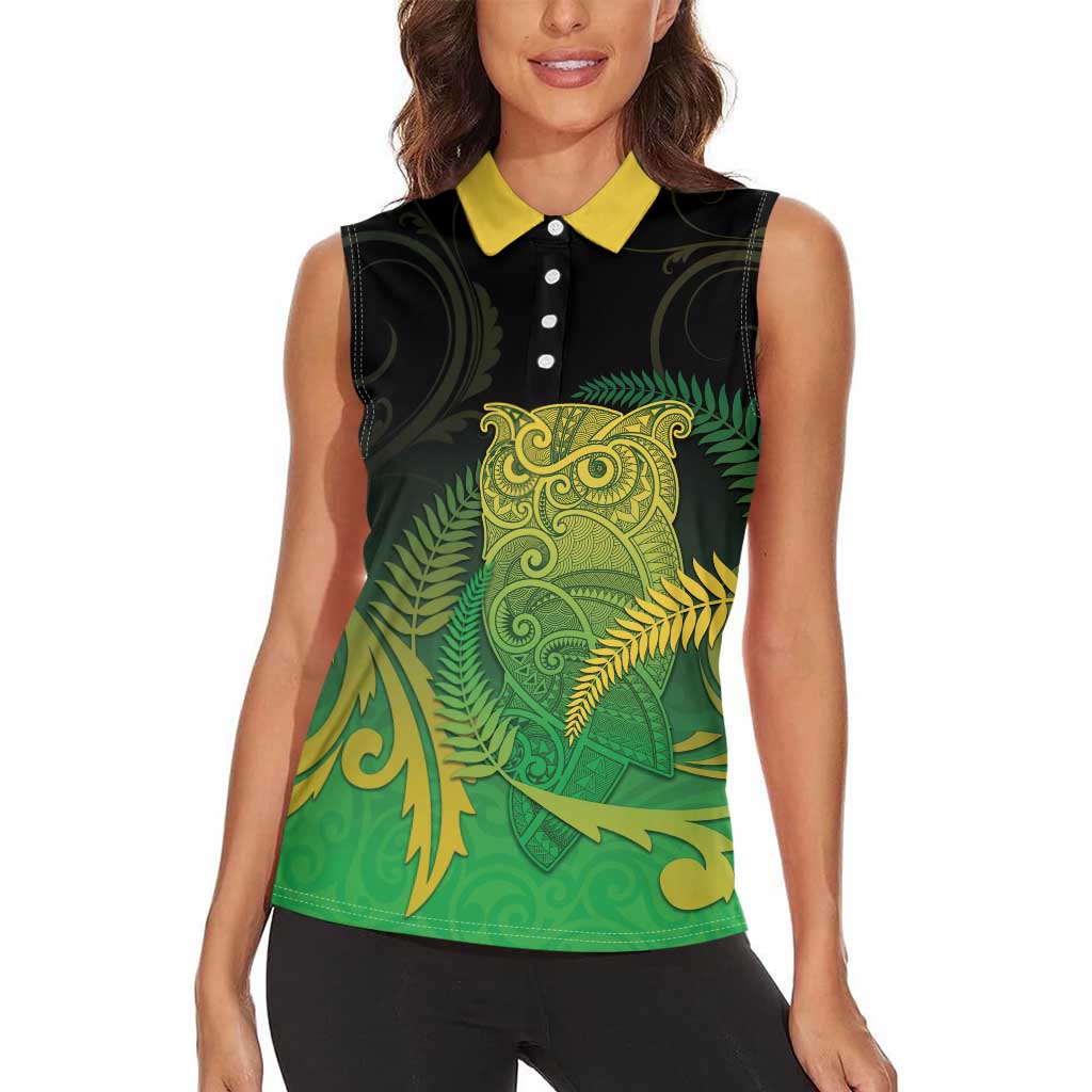 New Zealand Aotearoa Ruru Women Sleeveless Polo Shirt Maori Fern Art Green