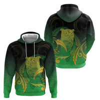 New Zealand Aotearoa Ruru Zip Hoodie Maori Fern Art Green