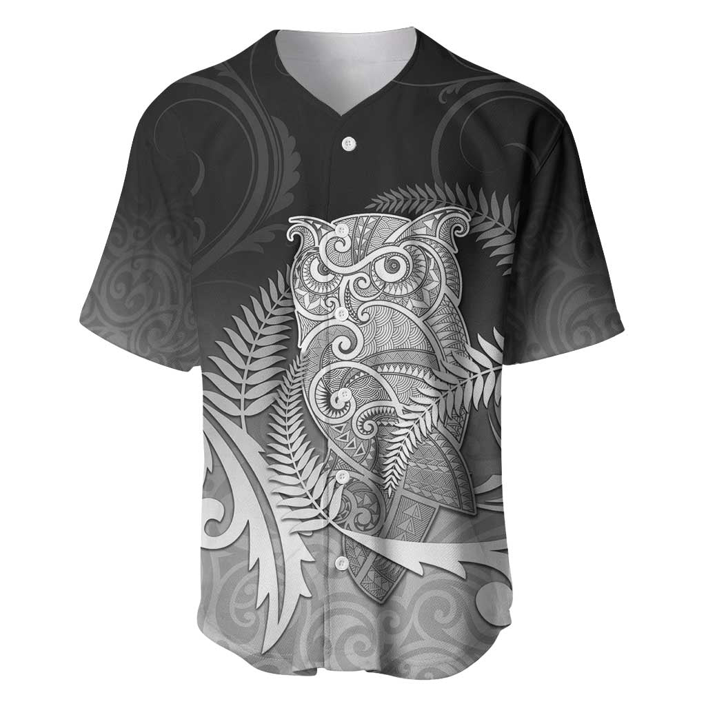 New Zealand Aotearoa Ruru Baseball Jersey Maori Fern Art Black LT05 Black - Polynesian Pride
