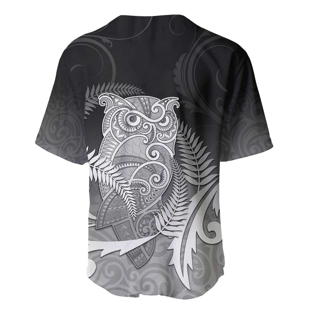 New Zealand Aotearoa Ruru Baseball Jersey Maori Fern Art Black LT05 - Polynesian Pride
