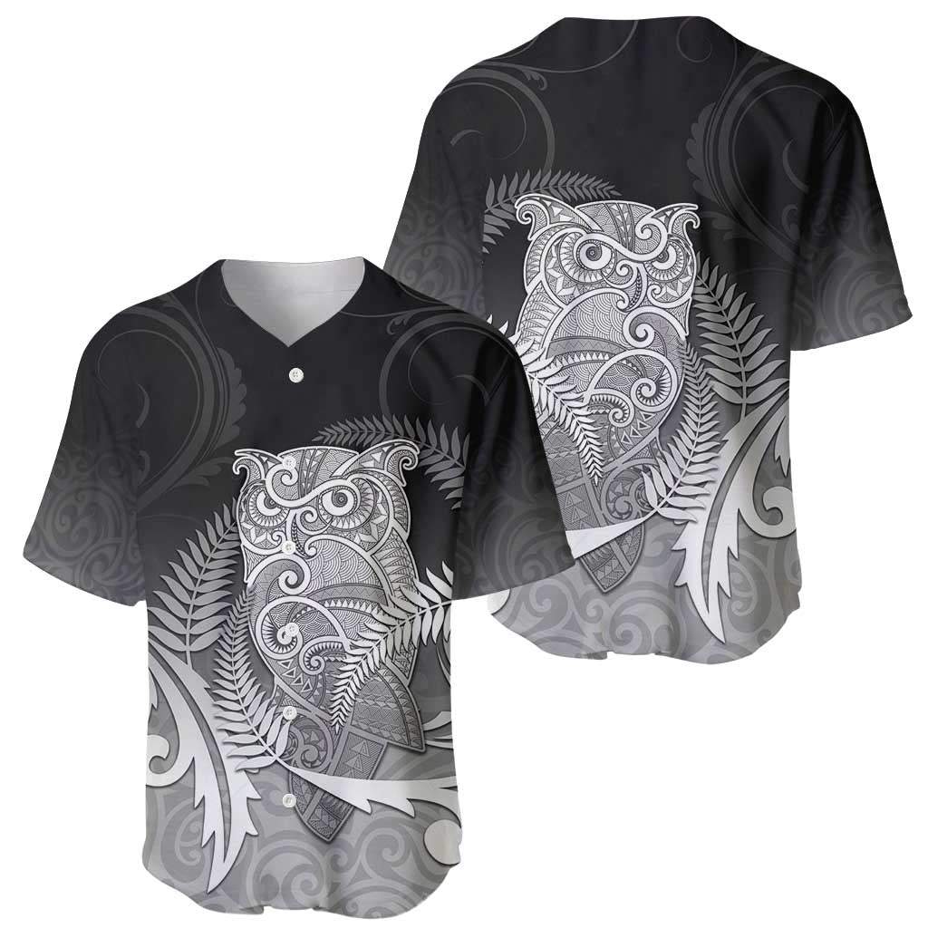 New Zealand Aotearoa Ruru Baseball Jersey Maori Fern Art Black LT05 - Polynesian Pride