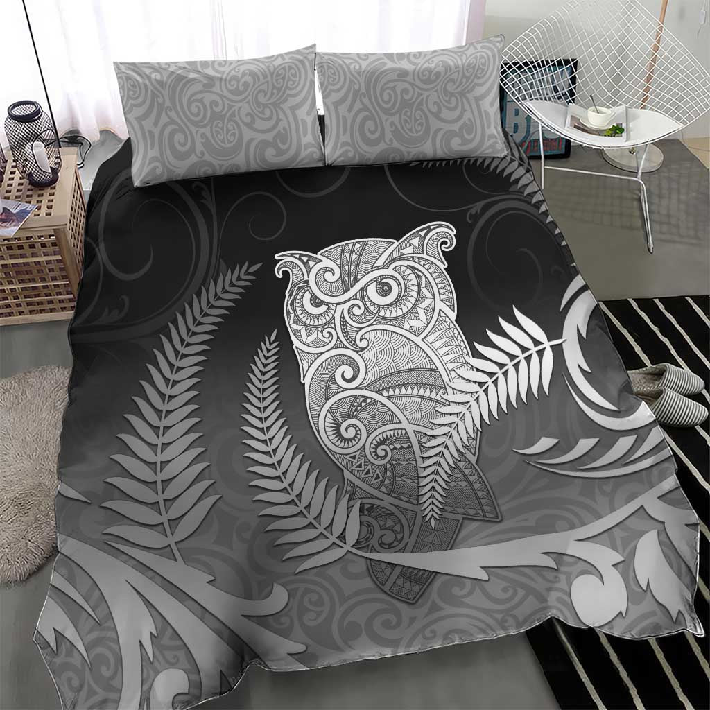 New Zealand Aotearoa Ruru Bedding Set Maori Fern Art Black