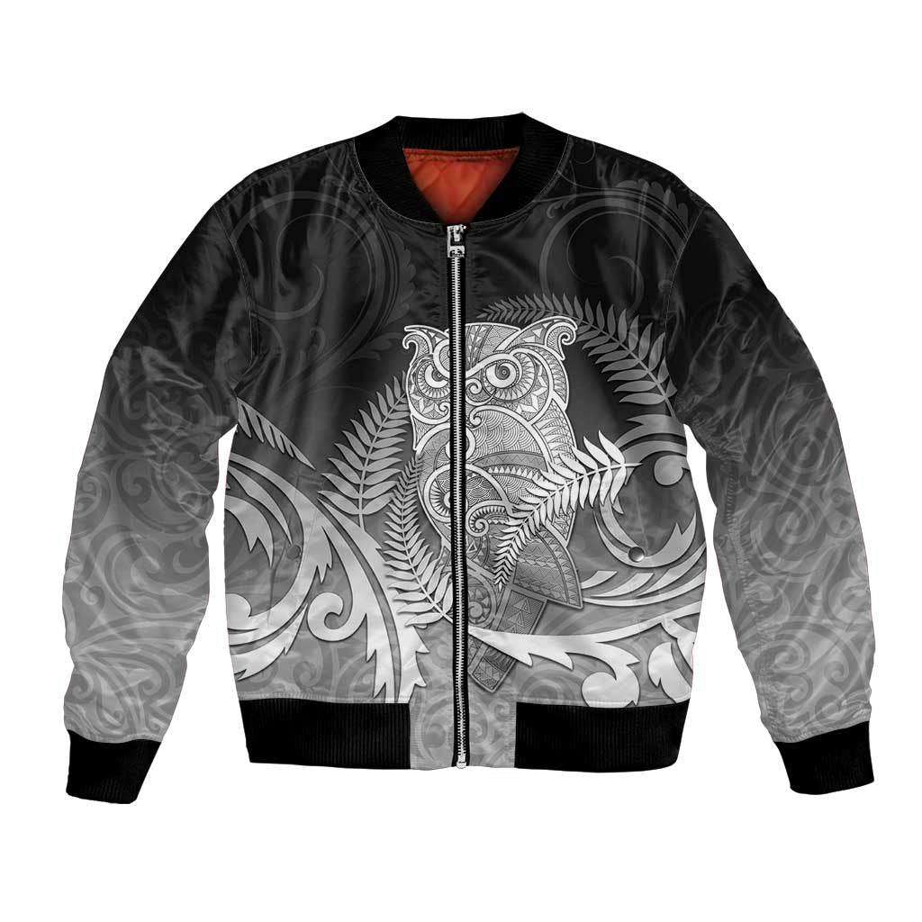 New Zealand Aotearoa Ruru Bomber Jacket Maori Fern Art Black