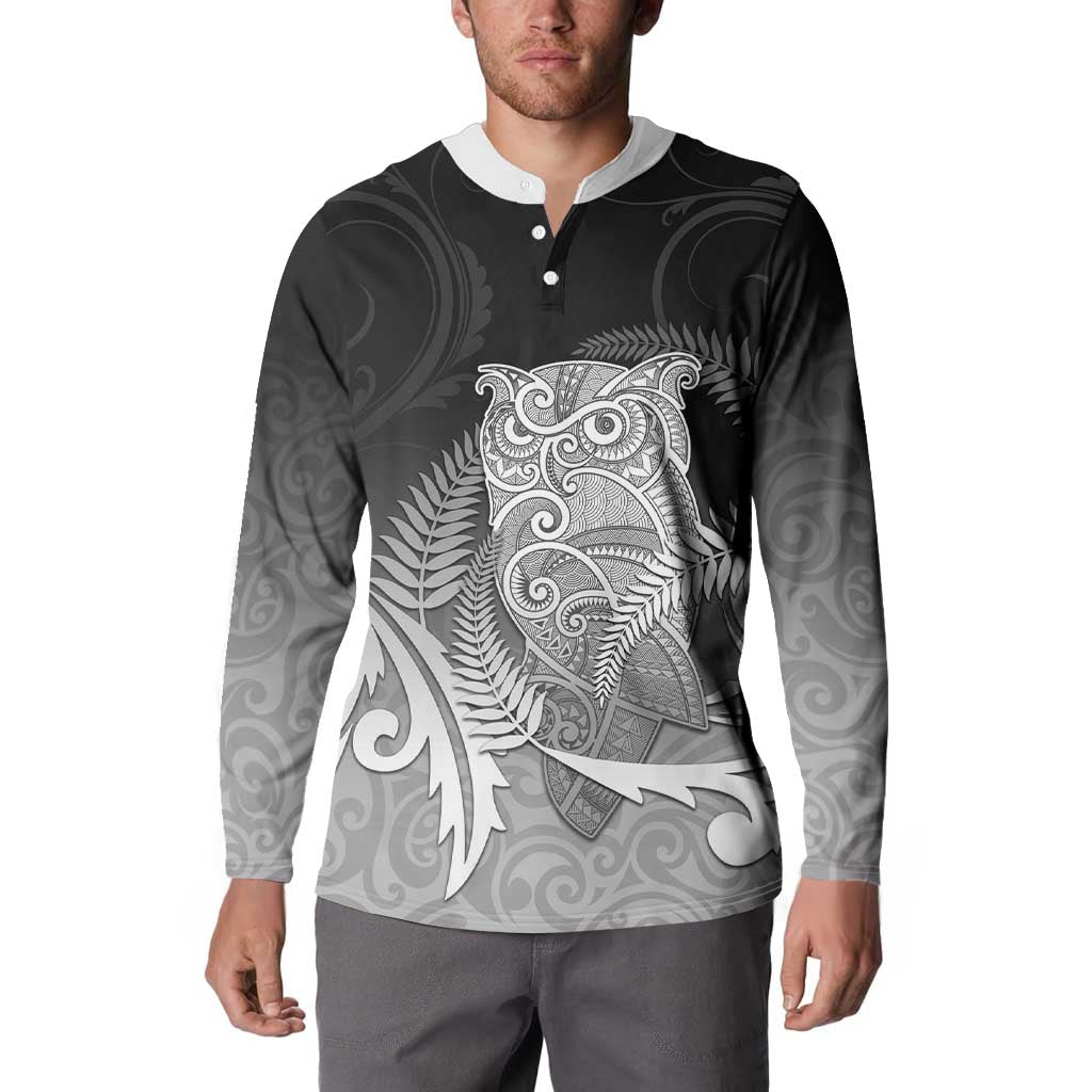 New Zealand Aotearoa Ruru Button Sweatshirt Maori Fern Art Black