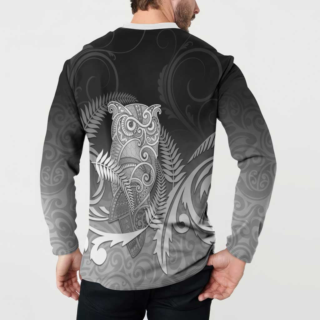 New Zealand Aotearoa Ruru Button Sweatshirt Maori Fern Art Black