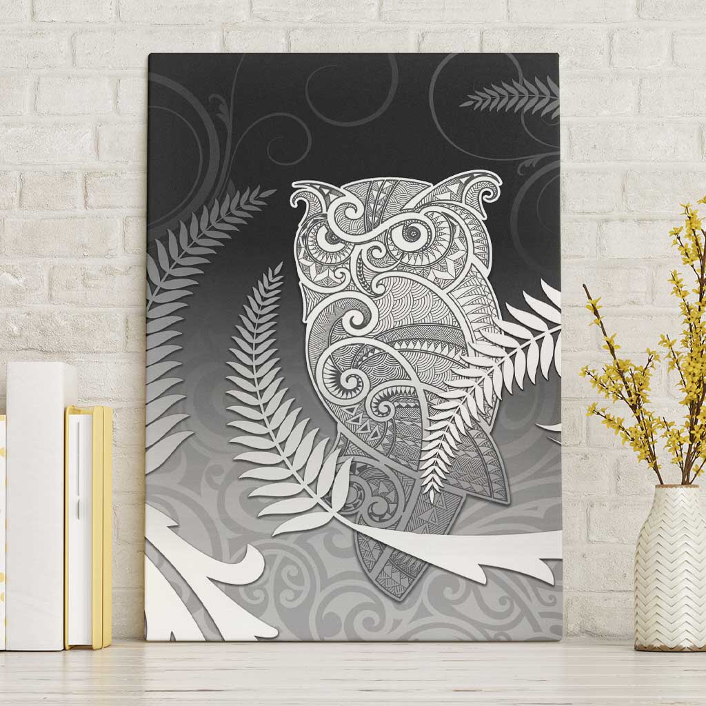 New Zealand Aotearoa Ruru Canvas Wall Art Maori Fern Art Black