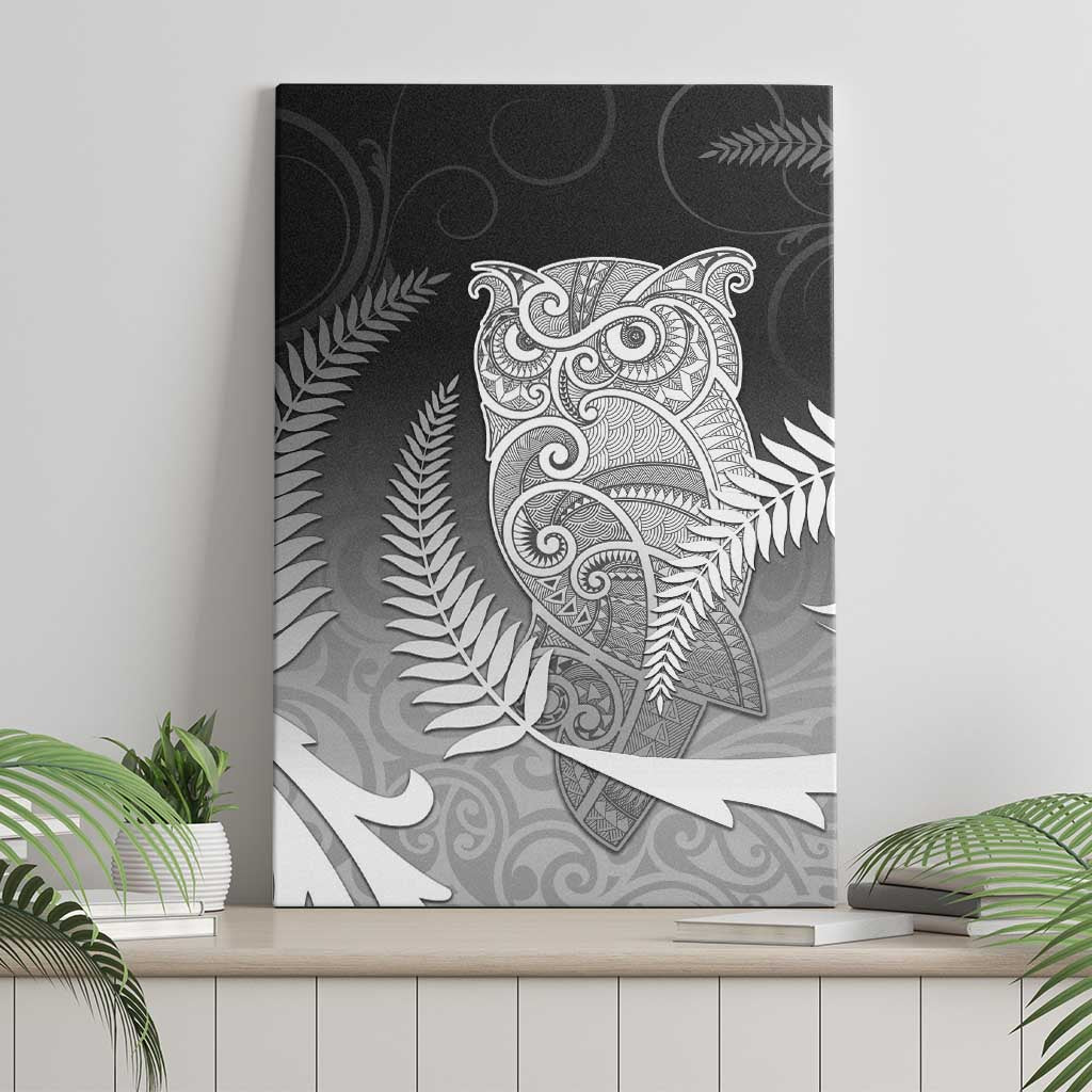 New Zealand Aotearoa Ruru Canvas Wall Art Maori Fern Art Black