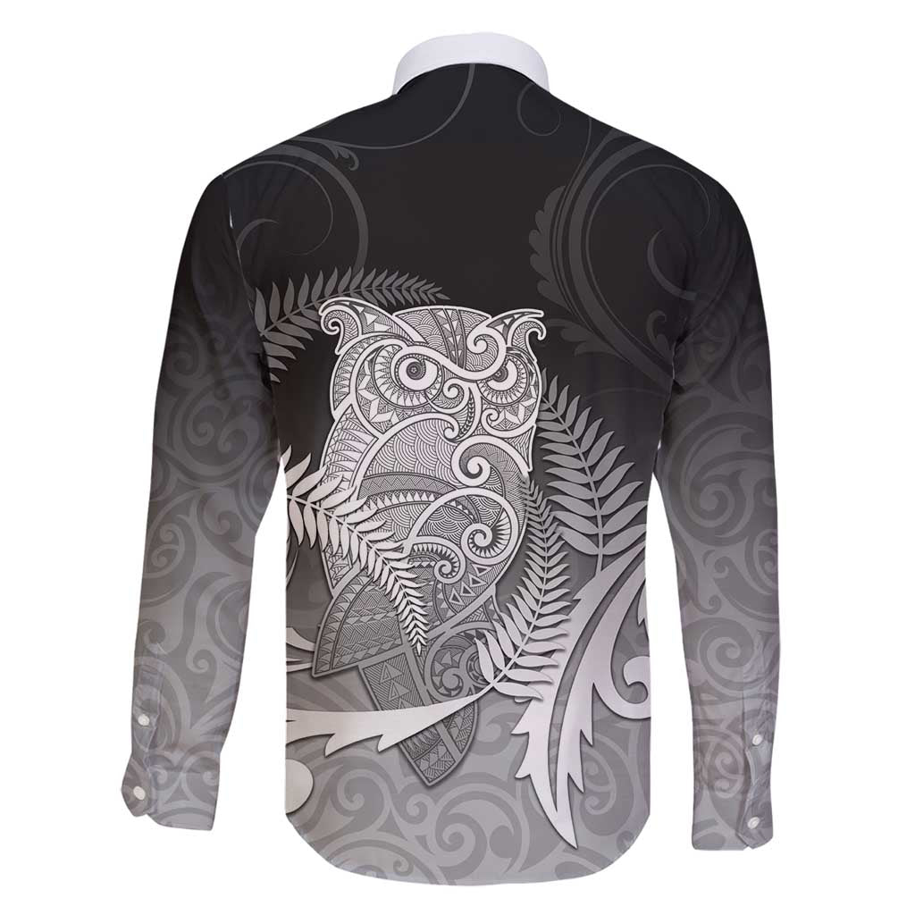 New Zealand Aotearoa Ruru Family Matching Mermaid Dress and Hawaiian Shirt Maori Fern Art Black LT05 - Polynesian Pride