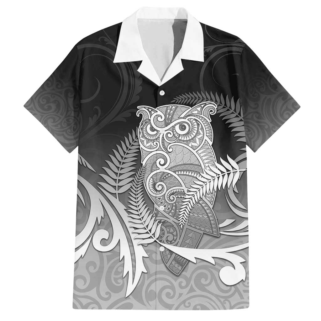 New Zealand Aotearoa Ruru Family Matching Summer Maxi Dress and Hawaiian Shirt Maori Fern Art Black LT05 Dad's Shirt - Short Sleeve Black - Polynesian Pride