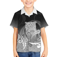New Zealand Aotearoa Ruru Family Matching Summer Maxi Dress and Hawaiian Shirt Maori Fern Art Black LT05 Son's Shirt Black - Polynesian Pride